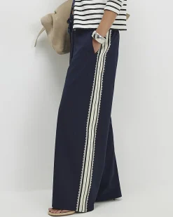 Petite Navy Pinstripe Crochet Joggers