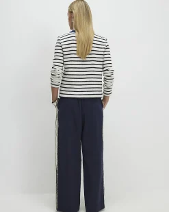 Petite Navy Pinstripe Crochet Joggers