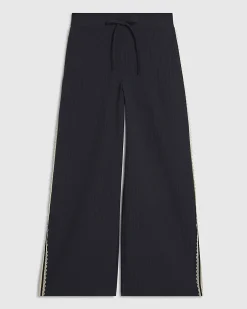 Petite Navy Pinstripe Crochet Joggers