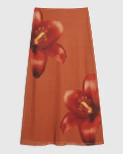 Petite Orange Mesh Floral Print Maxi Skirt