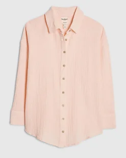 Petite Pink Crinkle Long Sleeve Beach Shirt