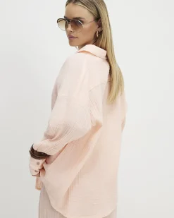 Petite Pink Crinkle Long Sleeve Beach Shirt