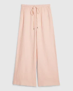 Petite Pink Crinkle Wide Leg Trousers