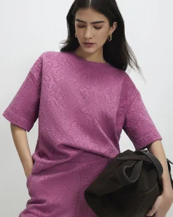 Petite Pink Jacquard Boxy T-Shirt