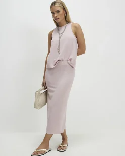 Petite Pink Metallic Midi Skirt