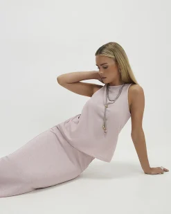 Petite Pink Metallic Midi Skirt