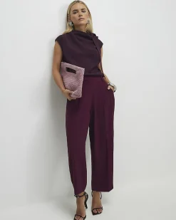 Petite Red Barrel Leg Trousers