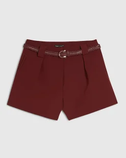 Petite Red Belted Shorts