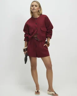 Petite Red Belted Shorts