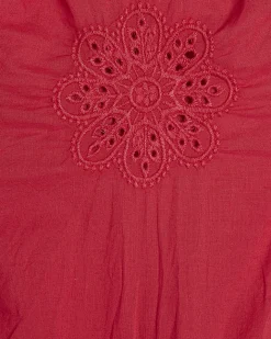 Petite Red Crochet Embroidered Mini Dress