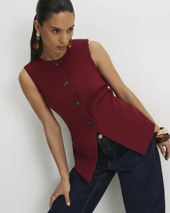 Petite Red Sleeveless Button Detail Waistcoat