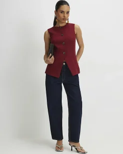 Petite Red Sleeveless Button Detail Waistcoat