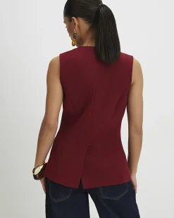 Petite Red Sleeveless Button Detail Waistcoat