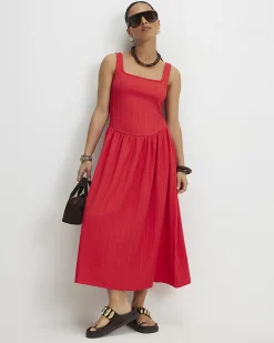 Petite Red Textured Midi Dress