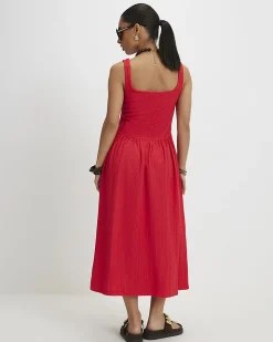 Petite Red Textured Midi Dress