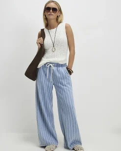 Petite Stripe Wide Leg Pyjama Style Jeans