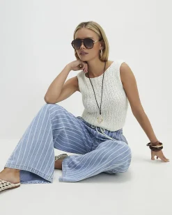 Petite Stripe Wide Leg Pyjama Style Jeans