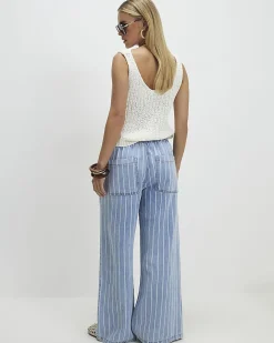 Petite Stripe Wide Leg Pyjama Style Jeans