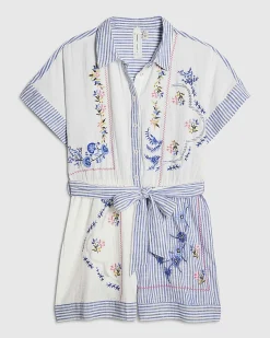 Petite White Embroidery Stripe Playsuit