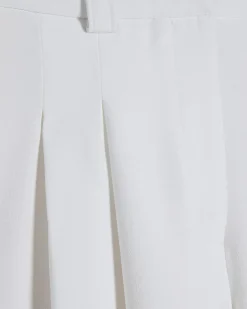 Petite White Pleated Wide Leg Trousers