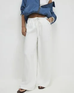 Petite White Wide leg Drawstring Jeans