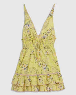 Petite Yellow Daisy Print Ruched Mini Dress