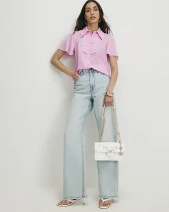 Pink Angel Sleeve Scallop Trim Blouse