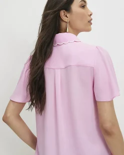 Pink Angel Sleeve Scallop Trim Blouse