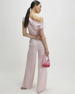 Pink Asymmetric Drape Jumpsuit