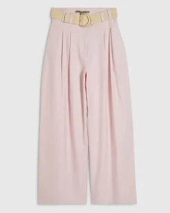 Pink Belted Wide Leg Trousers