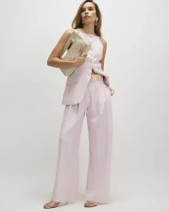 Pink Belted Wide Leg Trousers