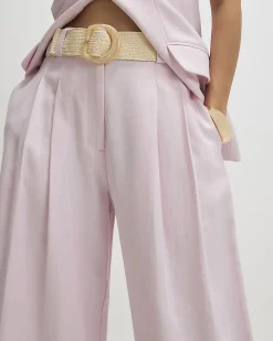 Pink Belted Wide Leg Trousers