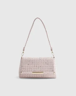 Pink Boucle Bar Front Clutch Bag