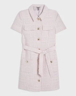 Pink Boucle Belted Mini Dress