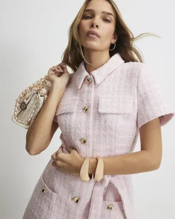 Pink Boucle Belted Mini Dress