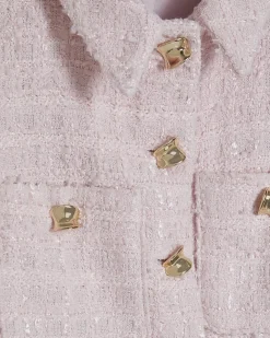 Pink Boucle Collared Sleeveless Waistcoat