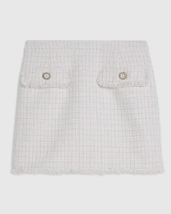 Pink Boucle Fringe Hem Mini Skirt