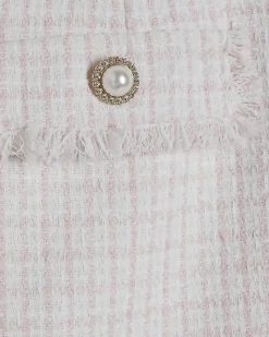 Pink Boucle Fringe Hem Mini Skirt