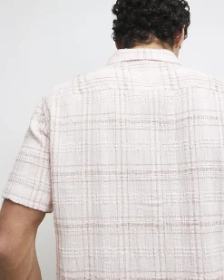 Pink Boxy Fit Textured Check Shirt