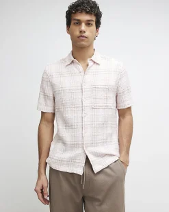 Pink Boxy Fit Textured Check Shirt