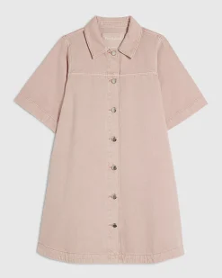 Pink Button Through Denim Dress