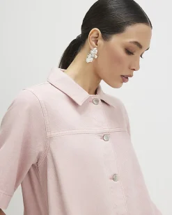 Pink Button Through Denim Dress