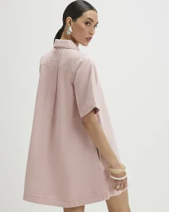 Pink Button Through Denim Dress