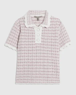 Pink Button Up Boucle Collared Top