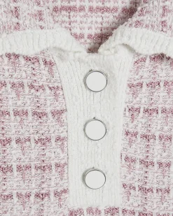 Pink Button Up Boucle Collared Top