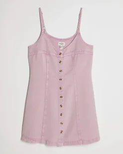 Pink Button Up Denim Mini Dress