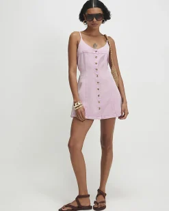 Pink Button Up Denim Mini Dress