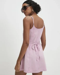 Pink Button Up Denim Mini Dress