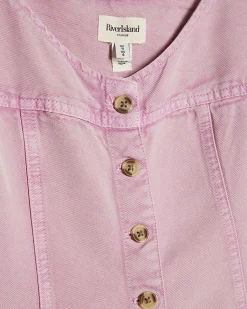 Pink Button Up Denim Mini Dress