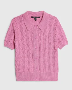 Pink Cable Knit Polo
